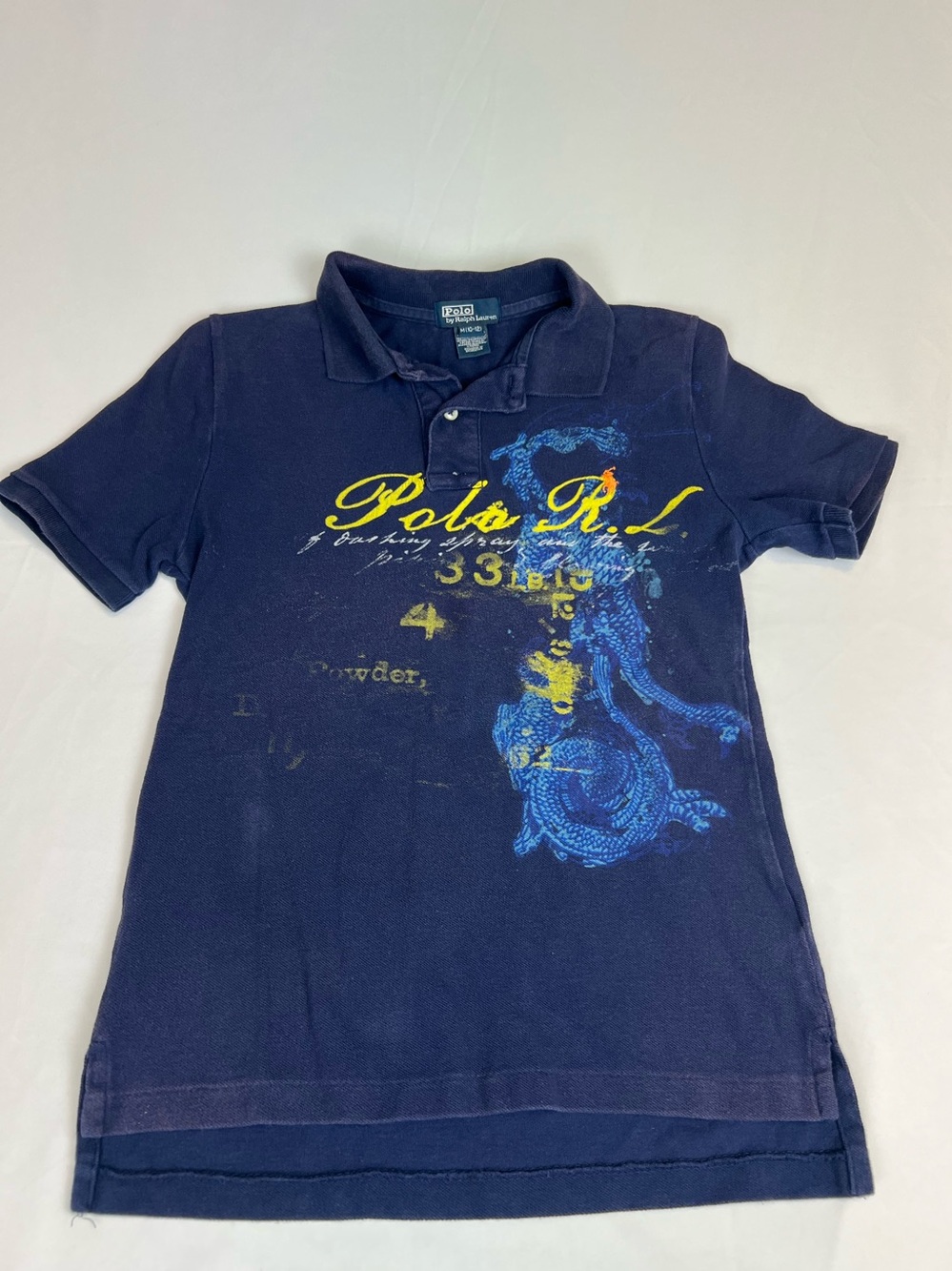 Polo Ralph Lauren Boys Sz Med 10-12 Polo Shirt Short Sleeve Navy Blue Nautical